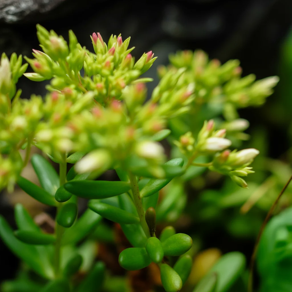 Nahaufnahme von grüner Pflanze mit Knospen