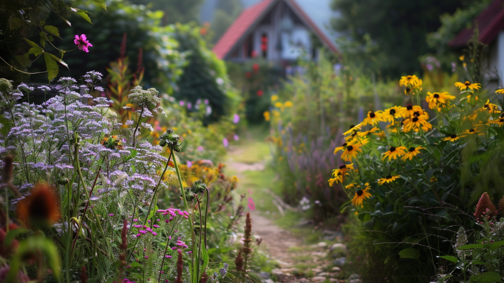 Blühender Gartenweg zum Landhaus.