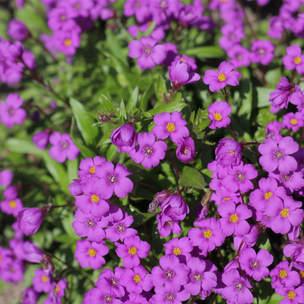 Dichtes blauviolettes Blütenpolster des Blaukissens