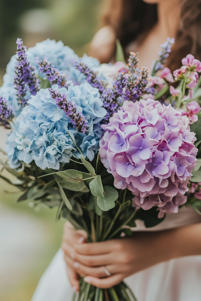 Person hält bunte Blumen im Arm.