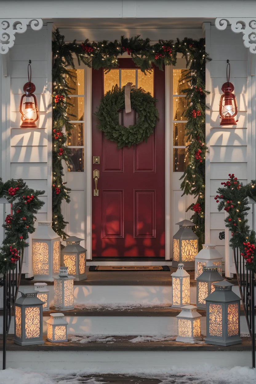 Weihnachtlicher Empfang mit beleuchteten Laternen