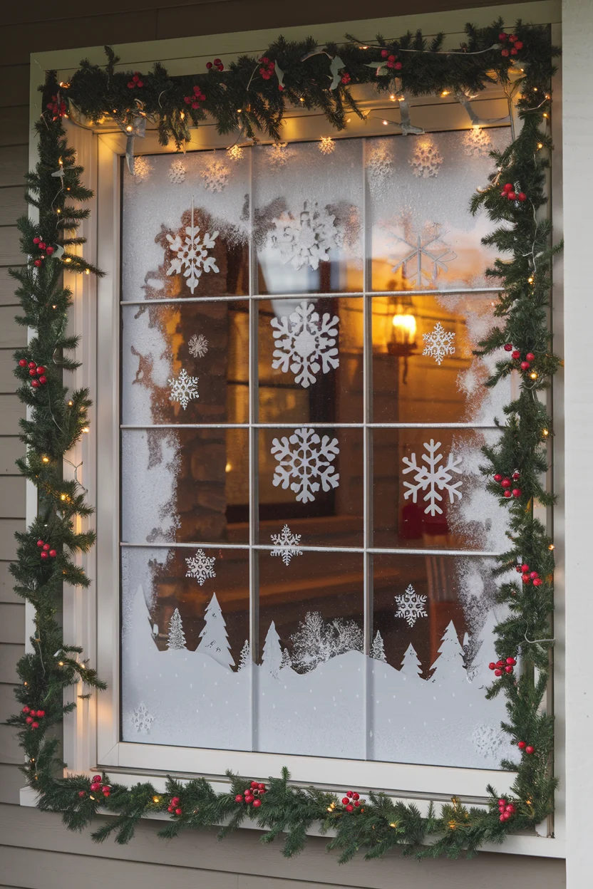 Kreative Fensterdekoration mit winterlichen Motiven