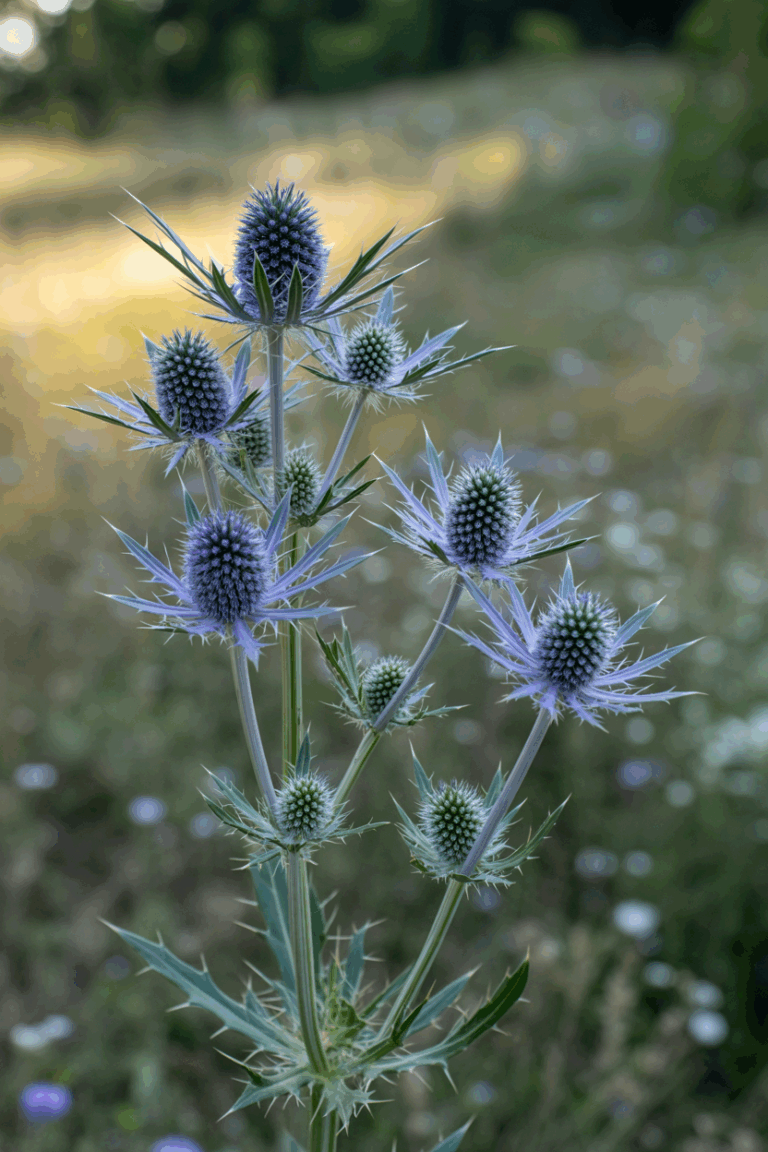 Stachelige blaue Blume in Wiese