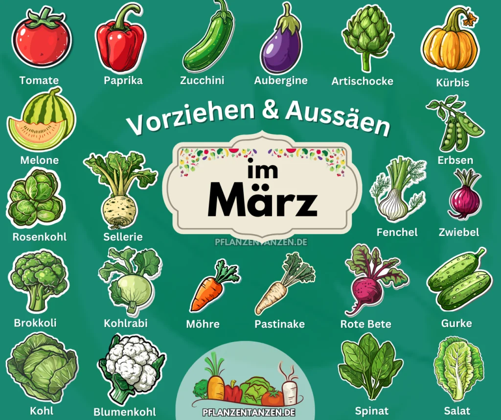 Gemüse Anbauplan für März, Pflanzanleitung.