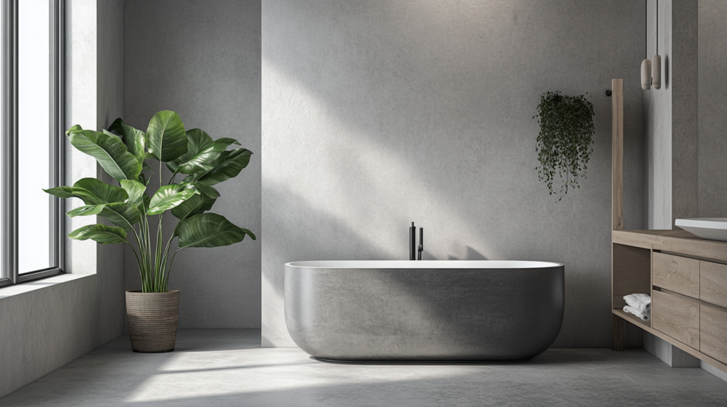 Modernes Badezimmer mit Badewanne und Pflanzen