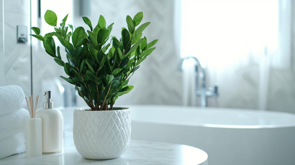 Pflanze im Bad neben Badewanne