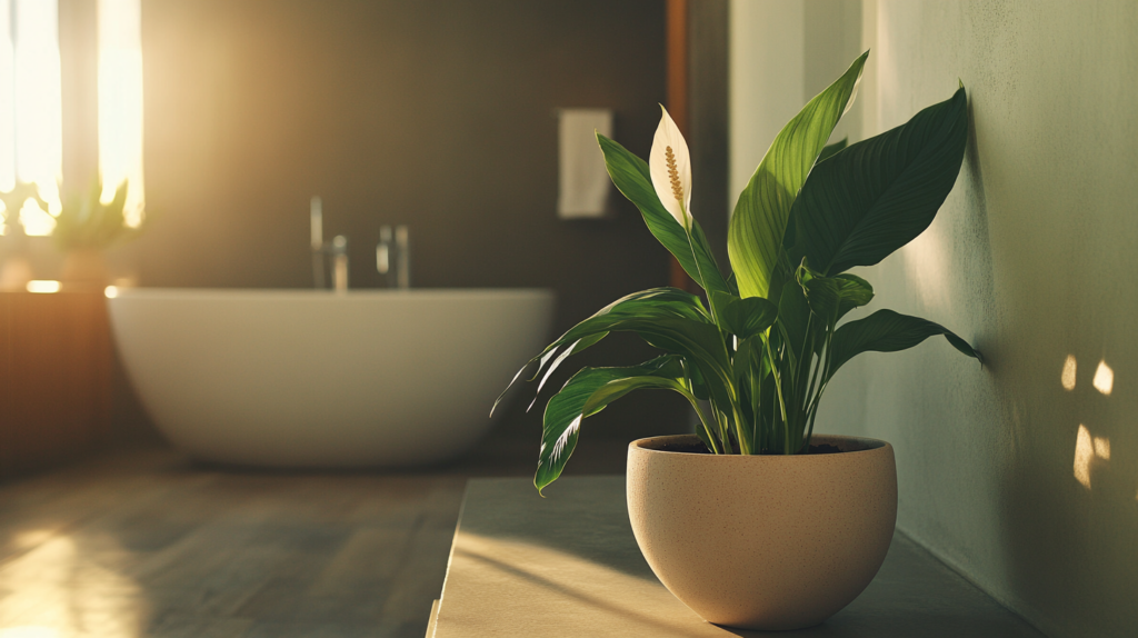 Pflanze vor Badewanne im Sonnenlicht