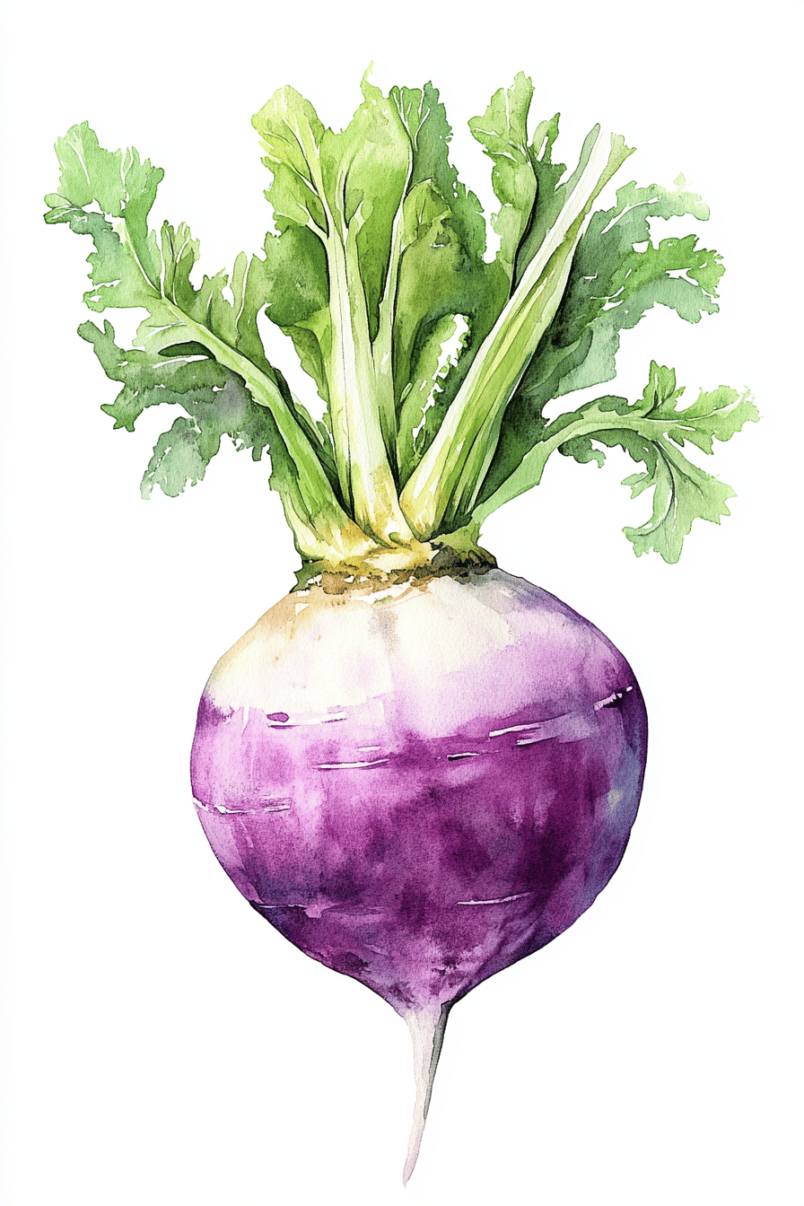 Illustration einer Mairübe mit grünen Blättern