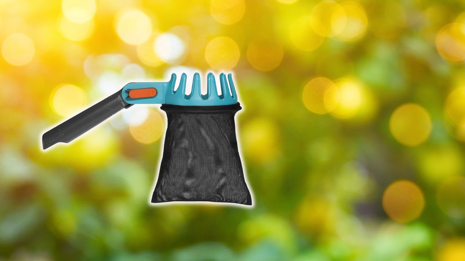 Gartenhandschuh mit Krallen auf unscharfem grünen Hintergrund.