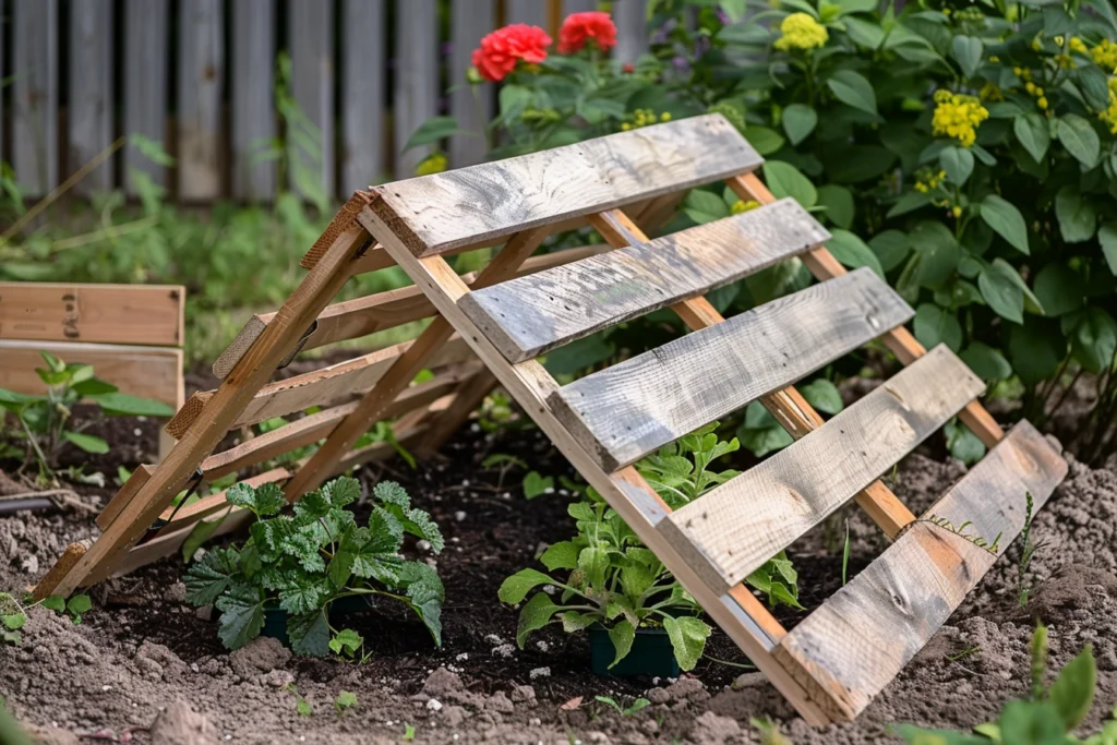Hölzerne Pflanzenstütze im Garten