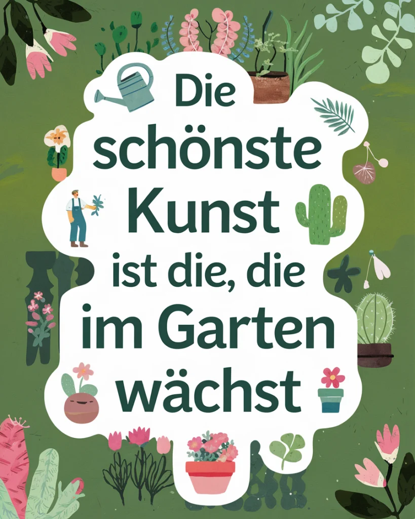Gartenkunst mit Pflanzen und Gießkanne.