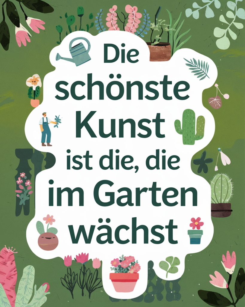 Gartenkunst mit Pflanzen und Gießkanne.