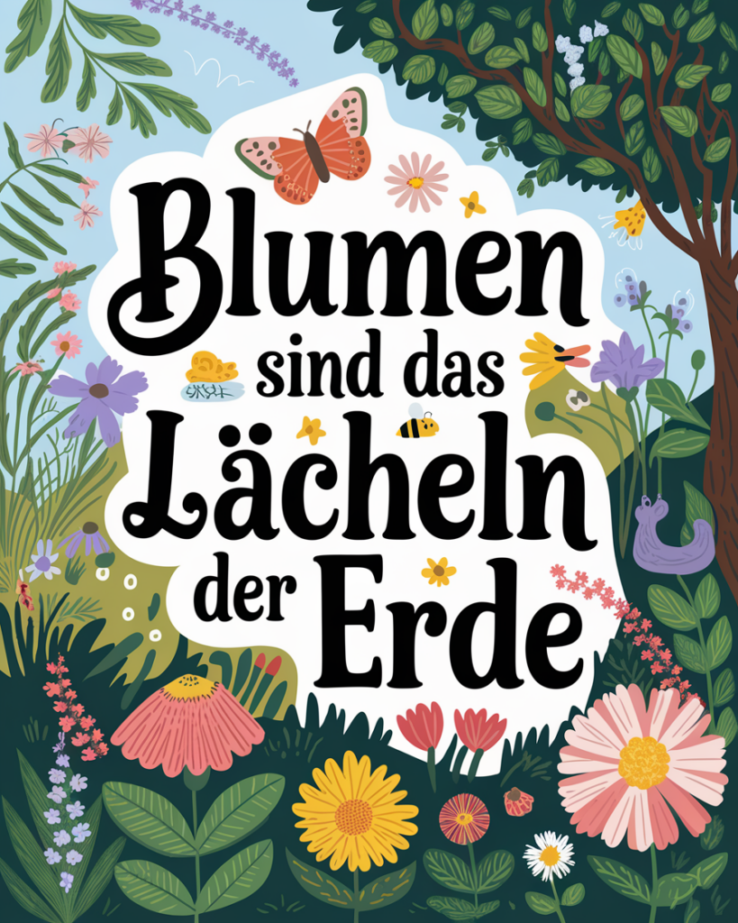 Blumen mit Schmetterling und Zitat über Erde.