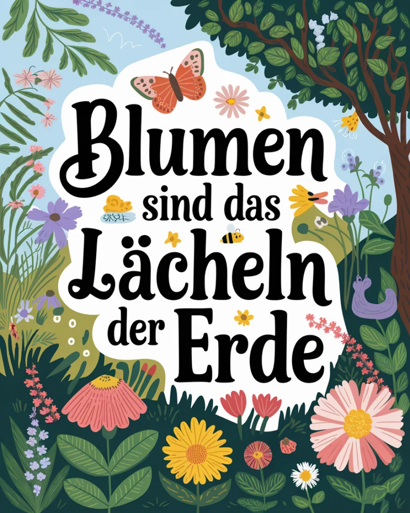Blumen mit Schmetterling und Zitat über Erde.