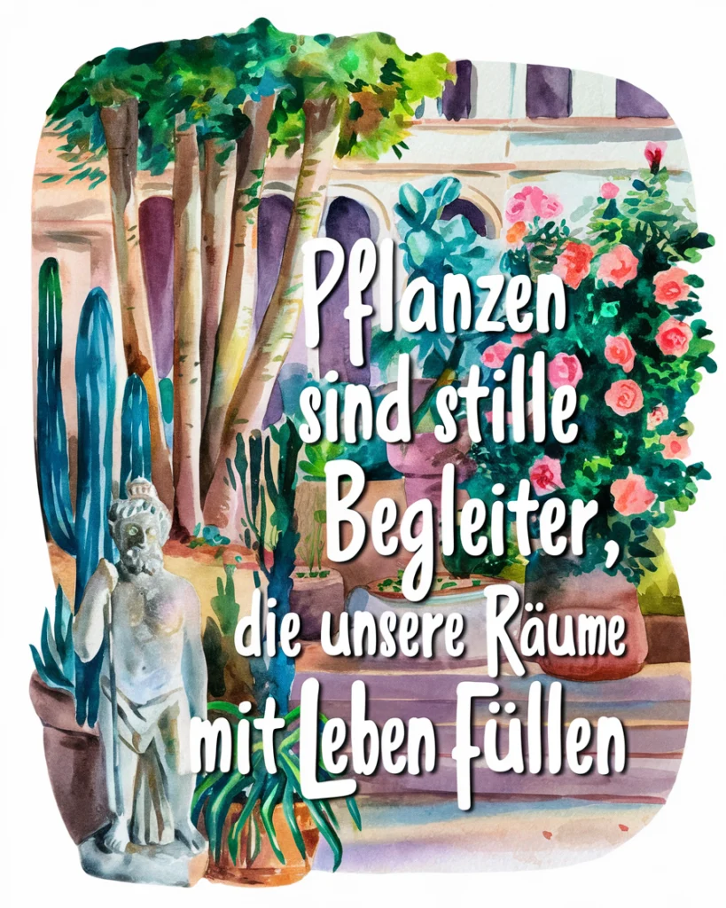 Innenraum mit Pflanzen und Statue