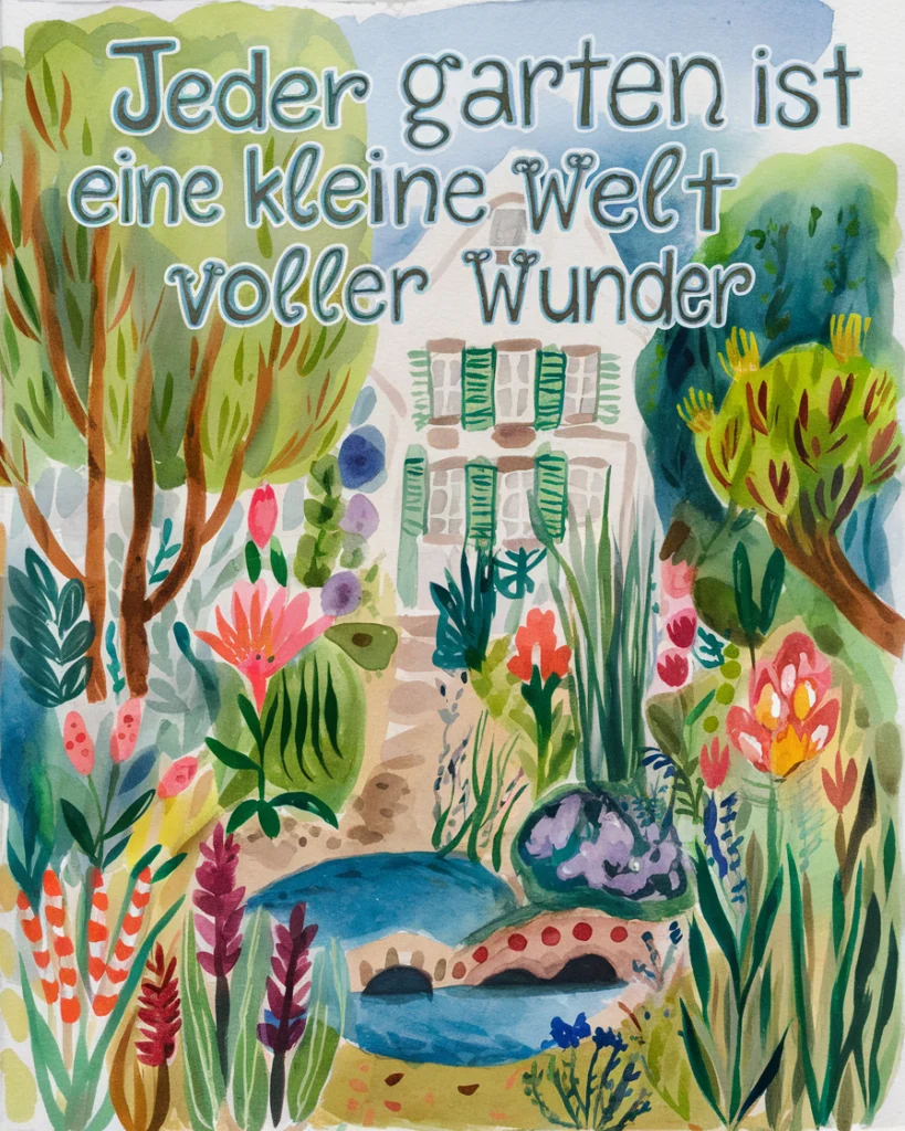 Bunter Garten mit Spruch über Wunder.