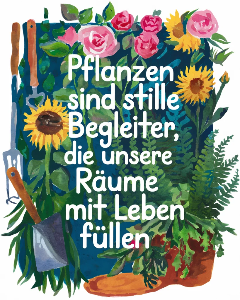Garten mit Blumen und Gartenwerkzeug