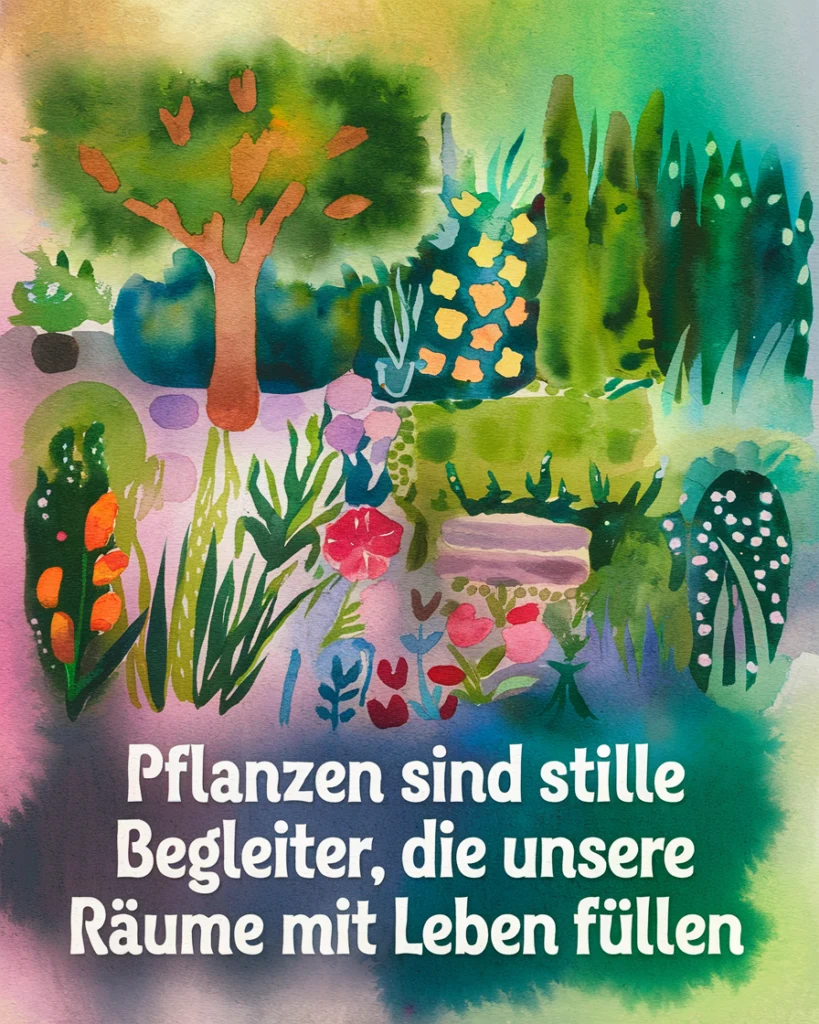 Bunte Pflanzen mit inspirierendem Zitat