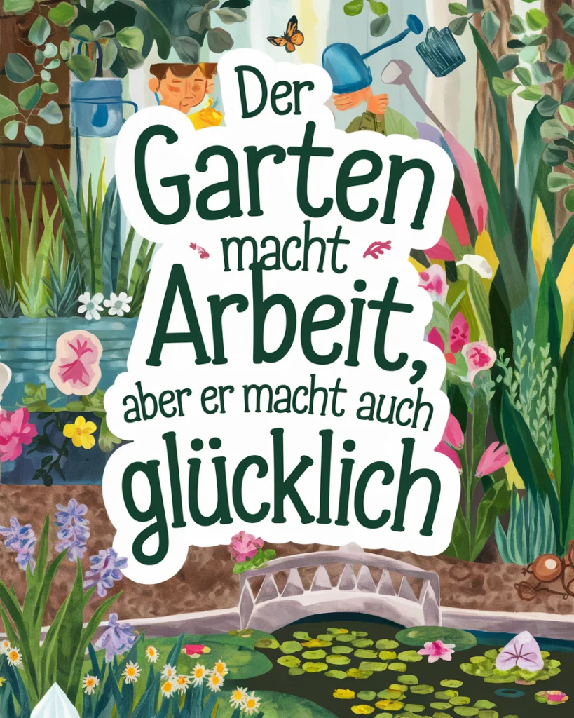 Illustration: Gartenarbeit macht glücklich.