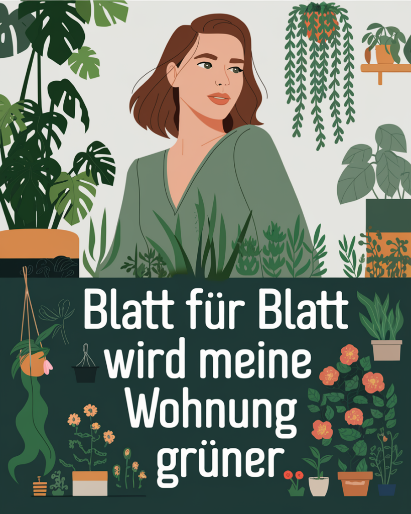 Grünes Zuhause mit Pflanzen und Frau