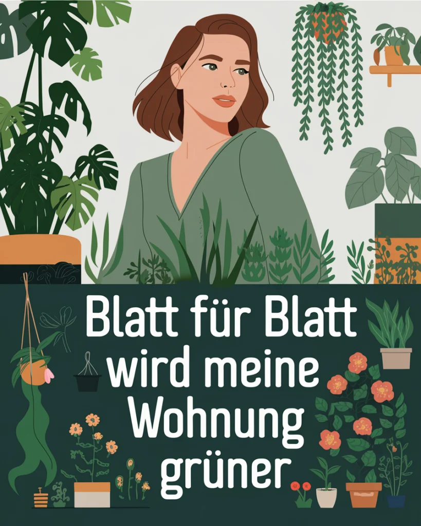 Grünes Zuhause mit Pflanzen und Frau