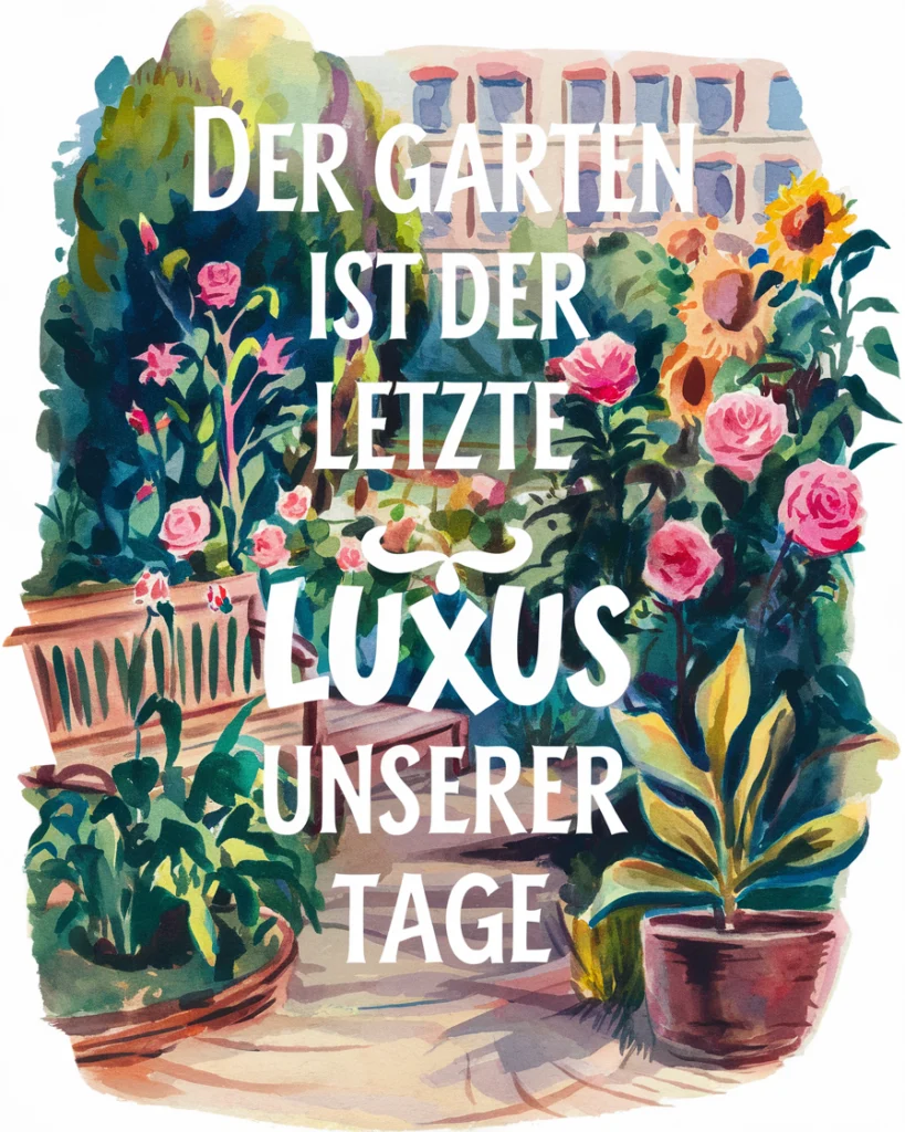 Garten mit Blumen und inspirierendem Zitat