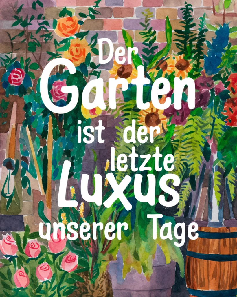 Garten mit verschiedenen Blumen und Pflanzen gemalt