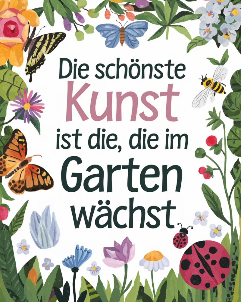 Blumen und Insekten mit inspirierendem Zitat