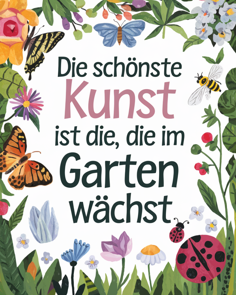 Blumen und Insekten mit inspirierendem Zitat