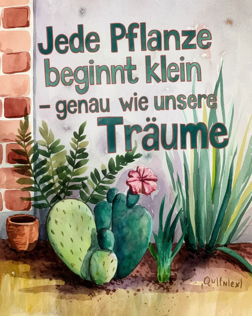 Motivationszitat mit Pflanzenillustration abgebildet.