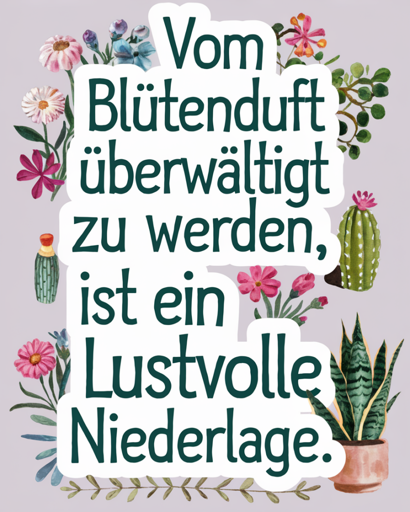 Blütenduft Zitat mit Blumen und Kakteen Illustration