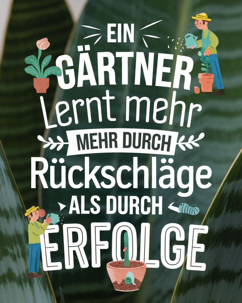 Motivationszitat für Gärtner auf Pflanzenhintergrund.