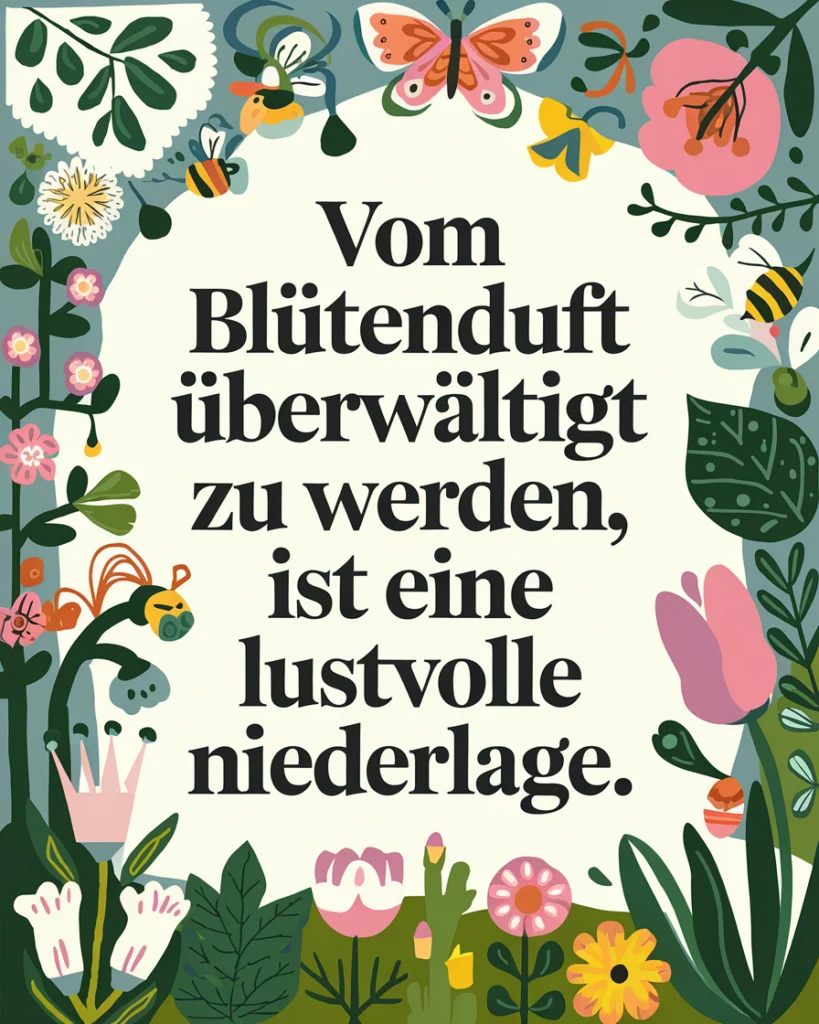 Blumenzitat mit dekorativen Illustrationen und Insekten