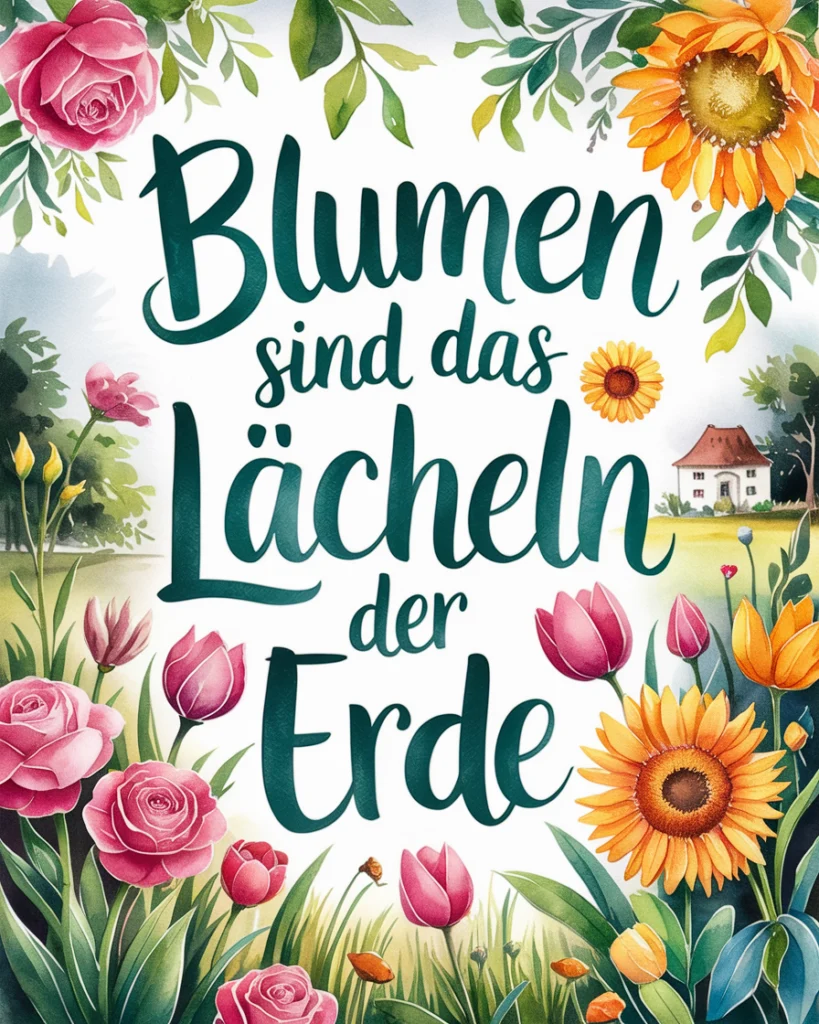 Bunte Blumen mit poetischem Zitat