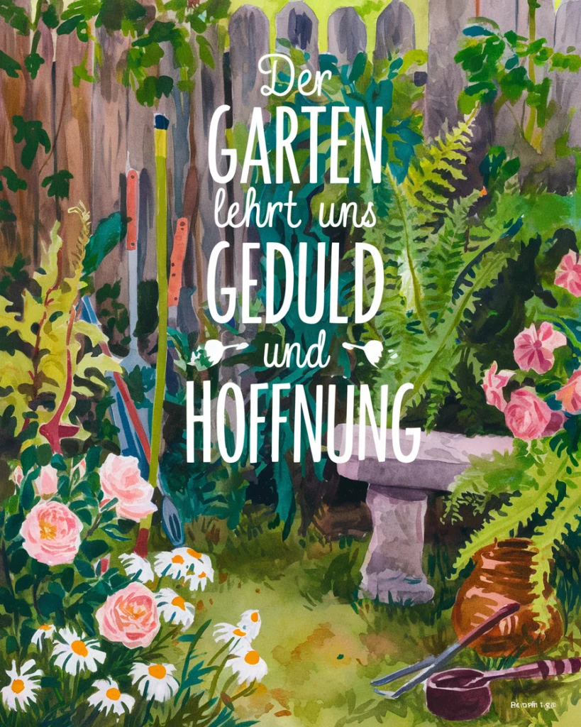 Garten mit Spruch über Geduld und Hoffnung