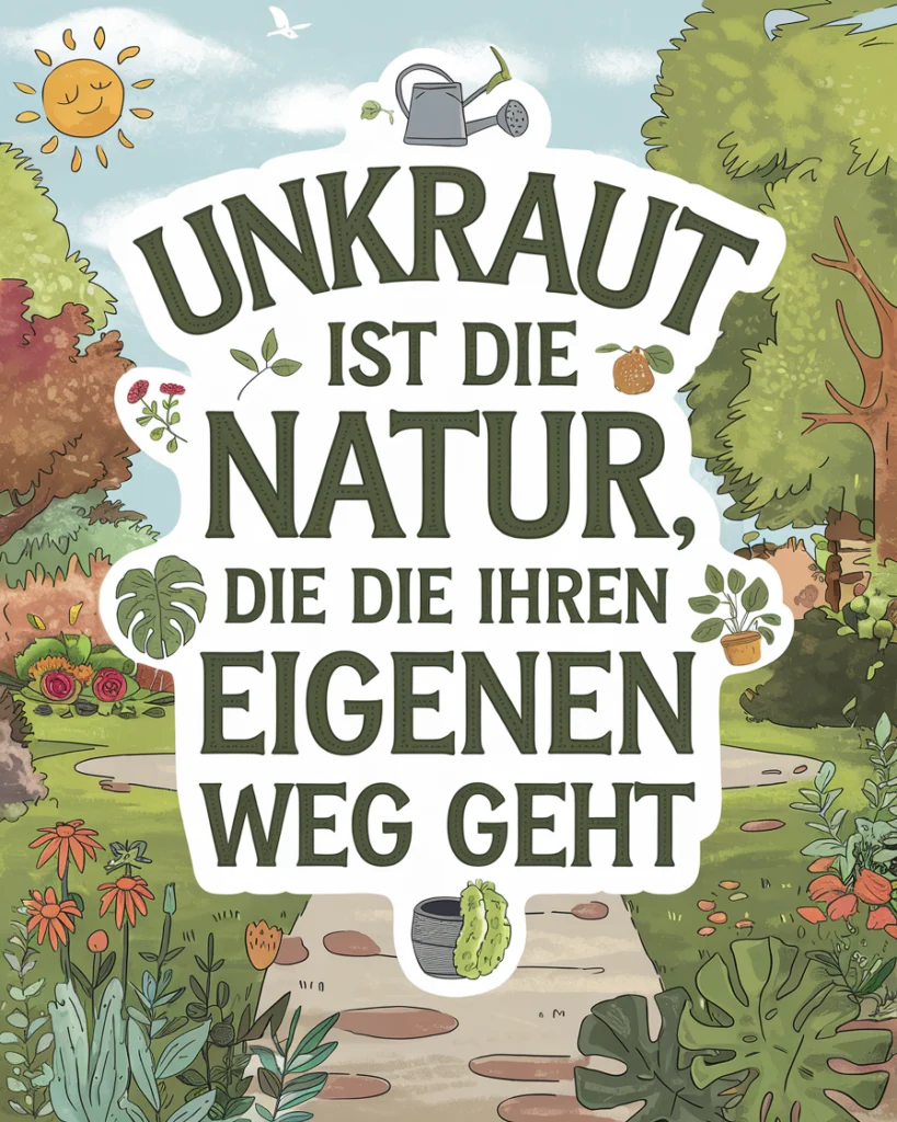 Inspirierendes Zitat über Unkraut und Natur im Garten.