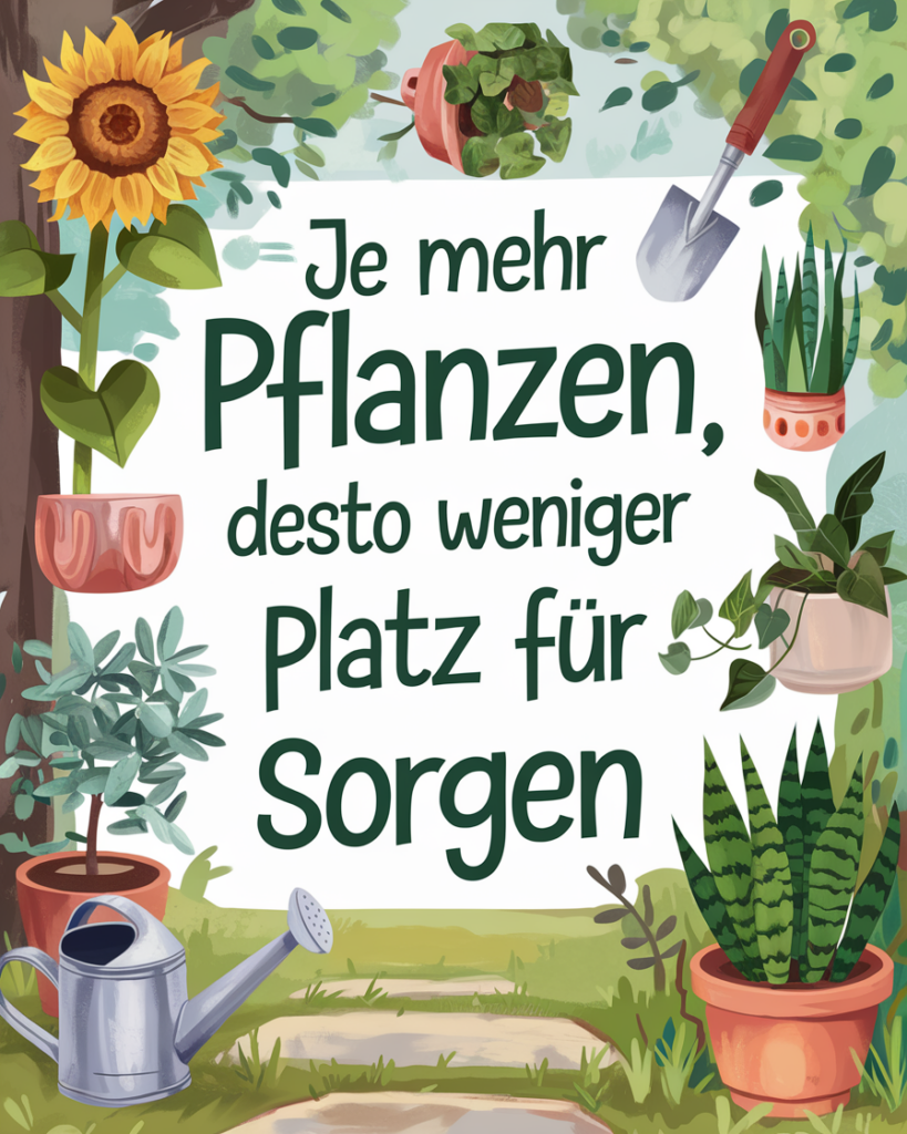 Spruch über Pflanzen und Sorgen mit Illustrationen