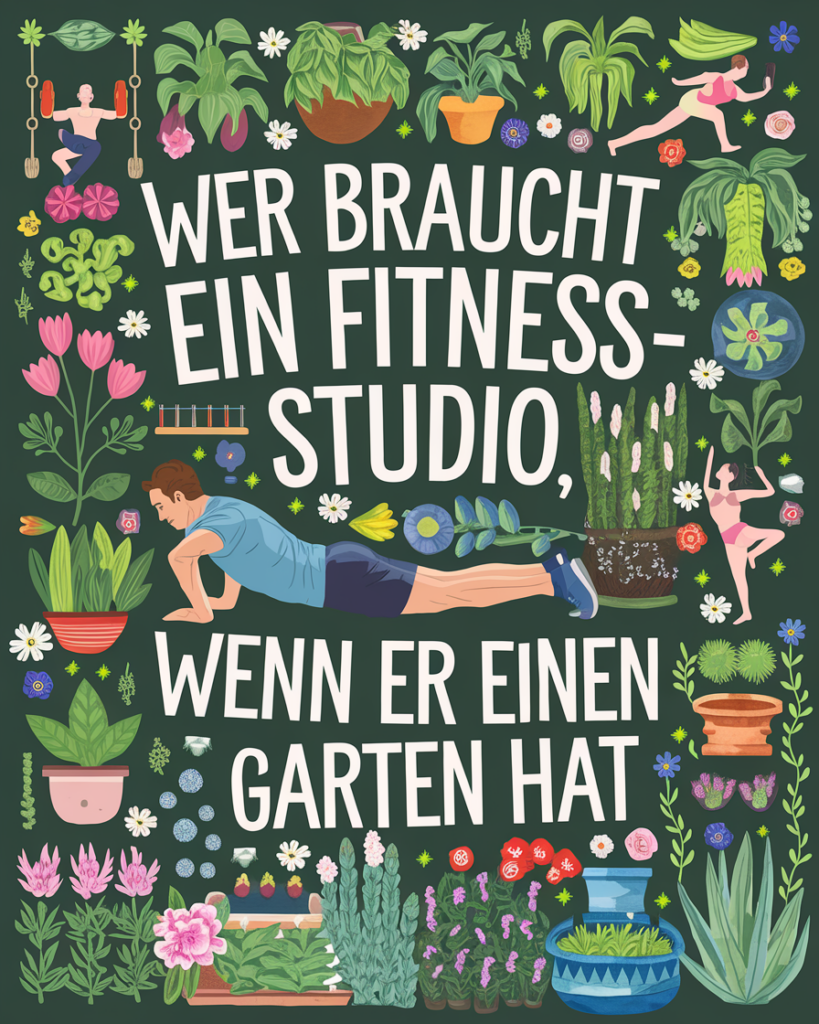 Garten als Fitnessstudio-Alternative mit Pflanzenmotiven.