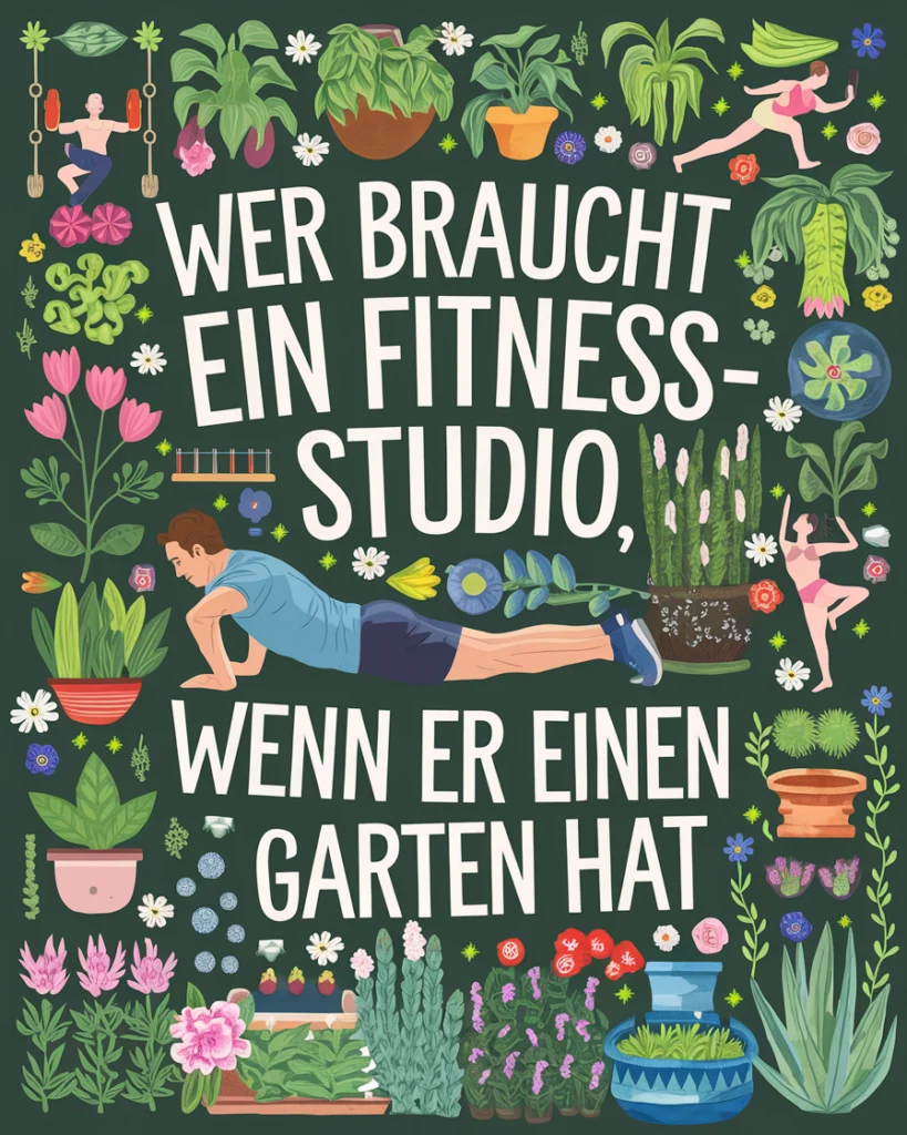 Garten als Fitnessstudio-Alternative mit Pflanzenmotiven.