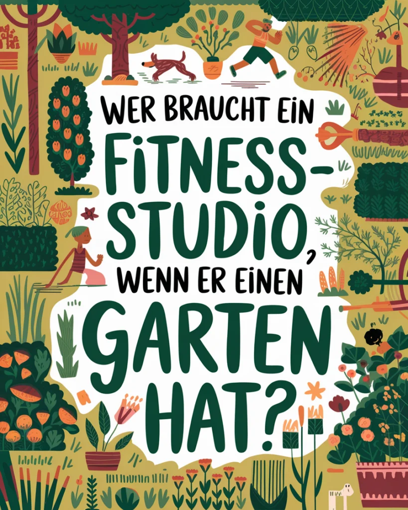 Gartenarbeit als Fitnessaktivität, Illustration mit Pflanzen.
