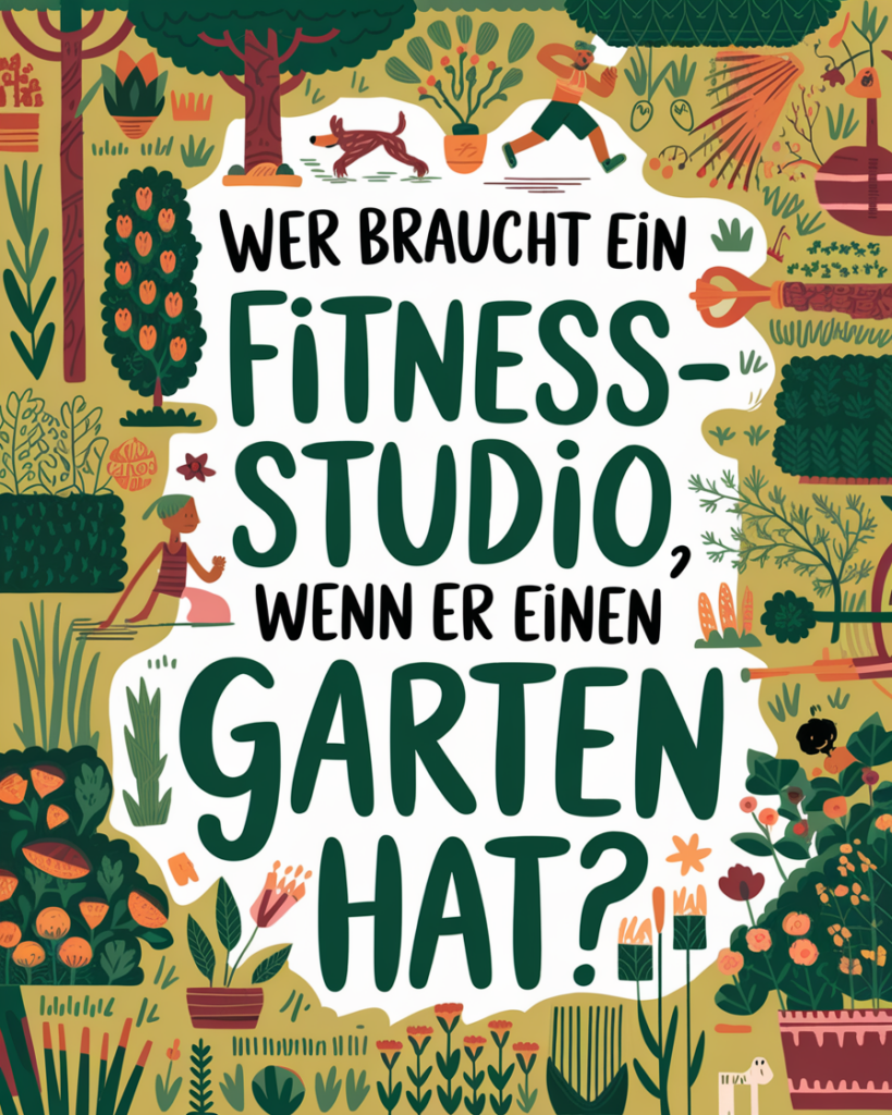 Gartenarbeit als Fitnessaktivität, Illustration mit Pflanzen.