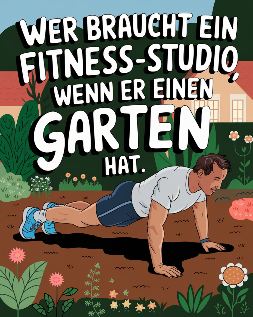 Mann trainiert im Garten, Illustration