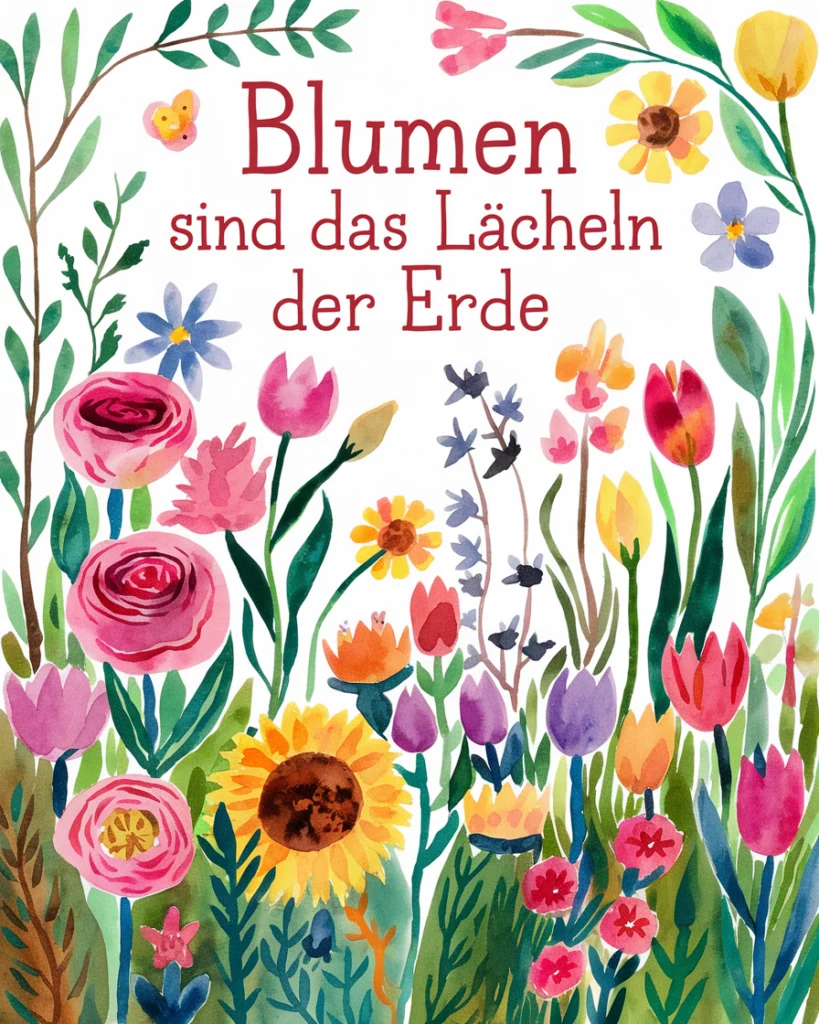 Bunte Blumen und inspirierendes Zitat