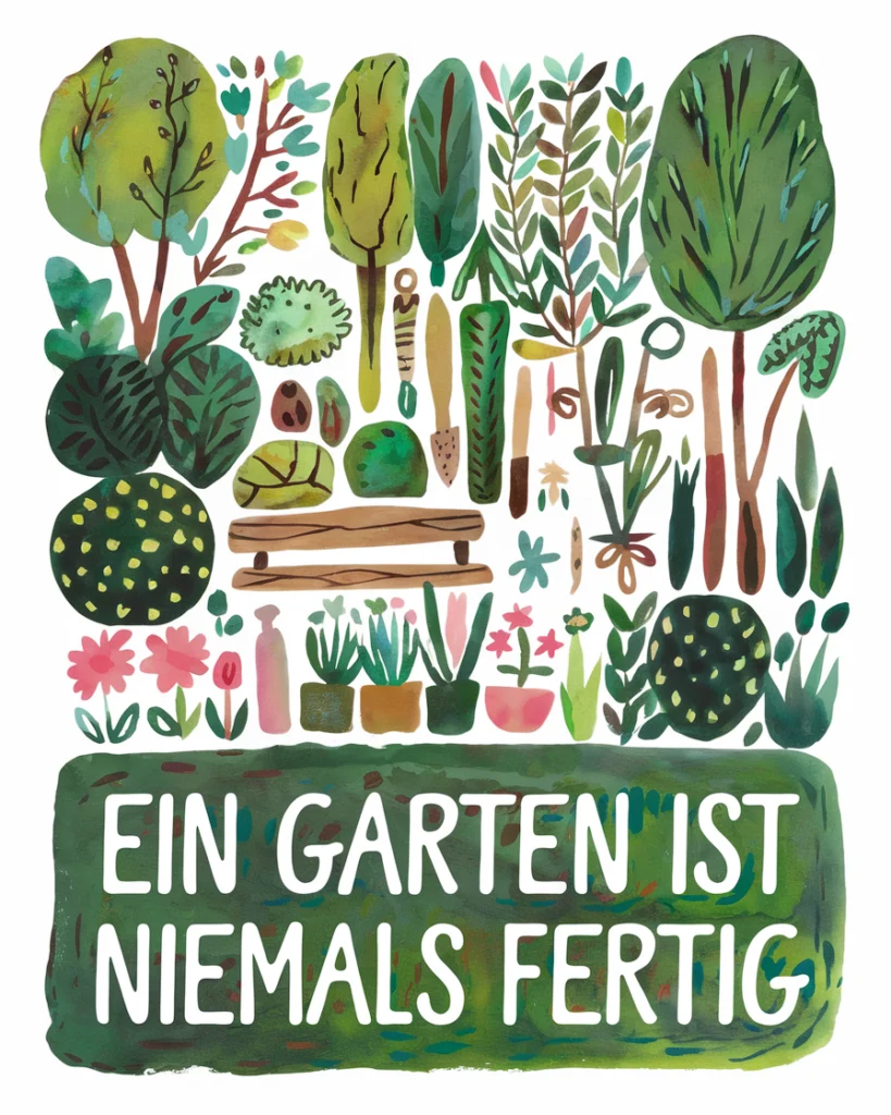 Illustration von Pflanzen und Gartenbotschaft