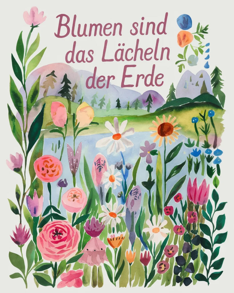 Bunte Blumen in idyllischer Landschaft