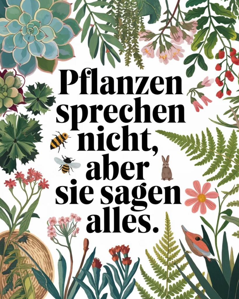 Pflanzen und Tiere mit inspirierendem Zitat.