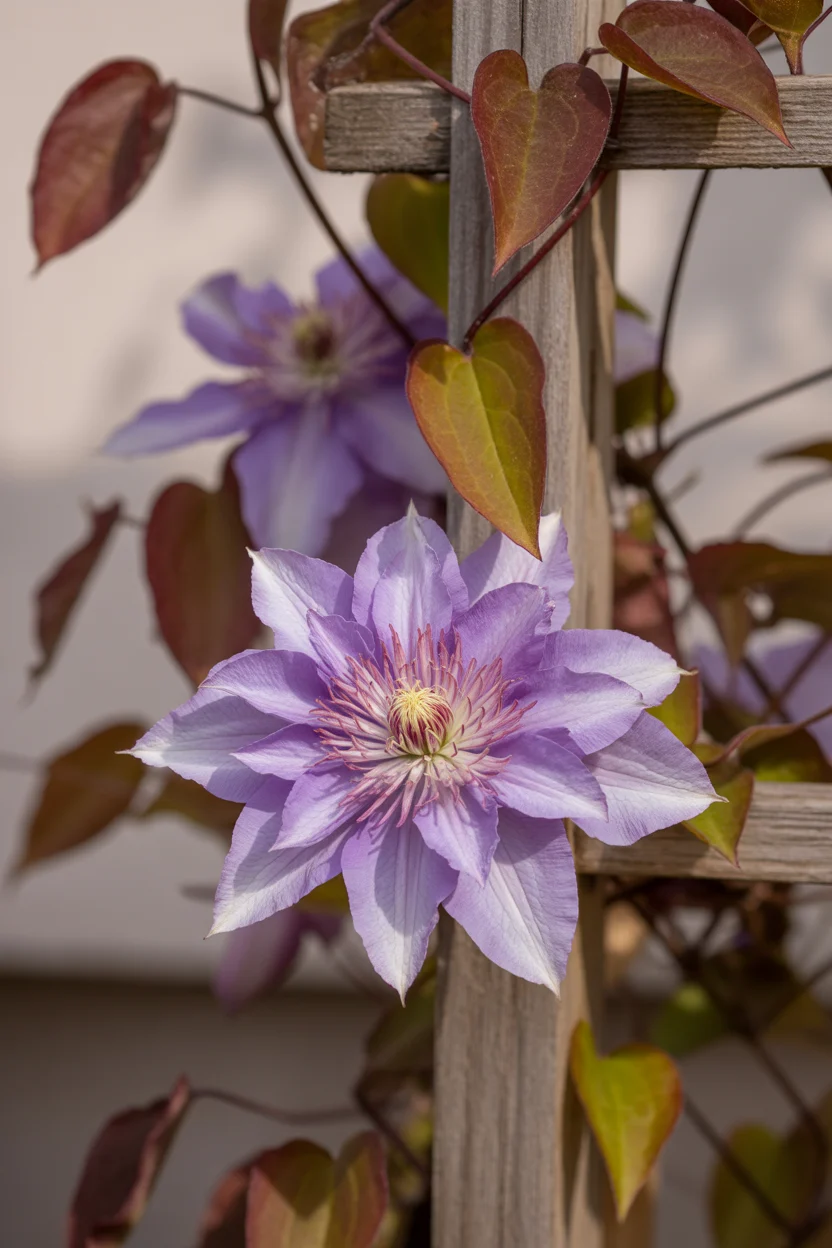 Lila Blume am Spalier
