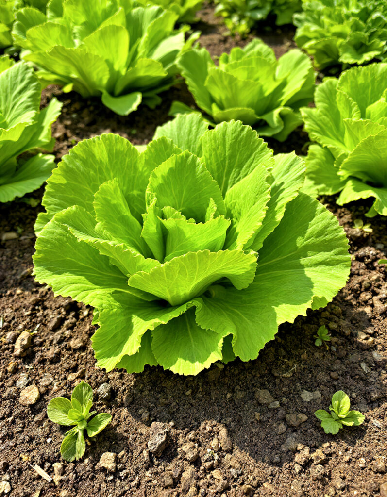 Grüner Salat im Gartenbeet