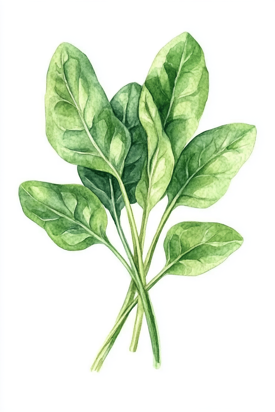 Aquarellillustration von frischen Spinatblättern.