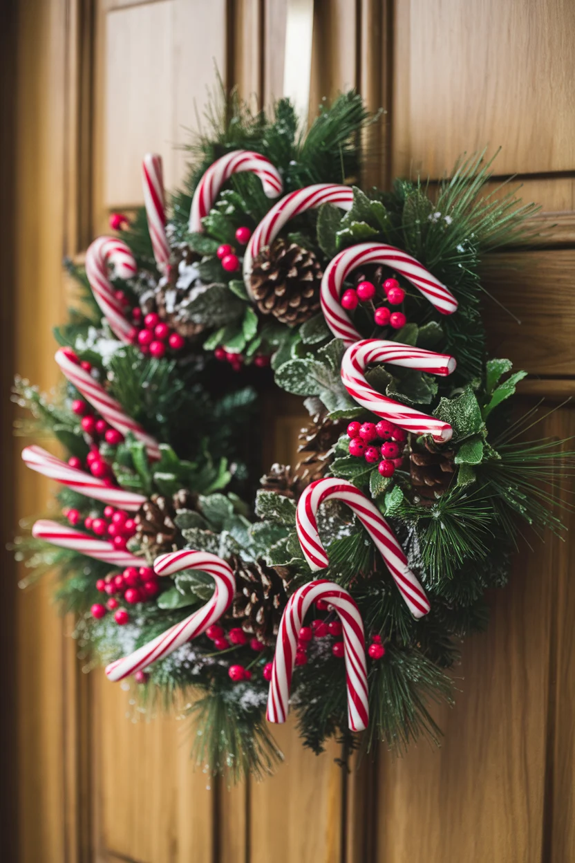 Süße Details: Türkränze mit Zuckerstangen